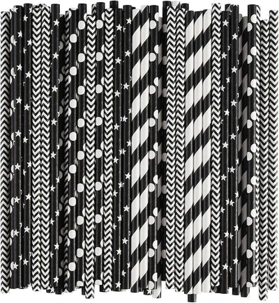 Pajitas papel negro biodegradables ondas 100 estrellas