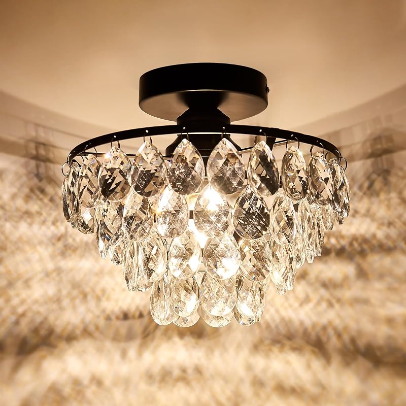 Lámpara techo cristal mini semiempotrado negro e26