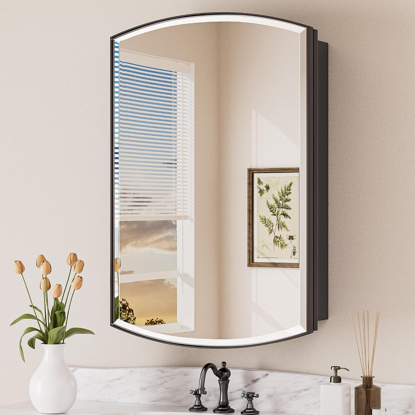Gabinete baño negro 20x30pulg metal biselado con espejo
