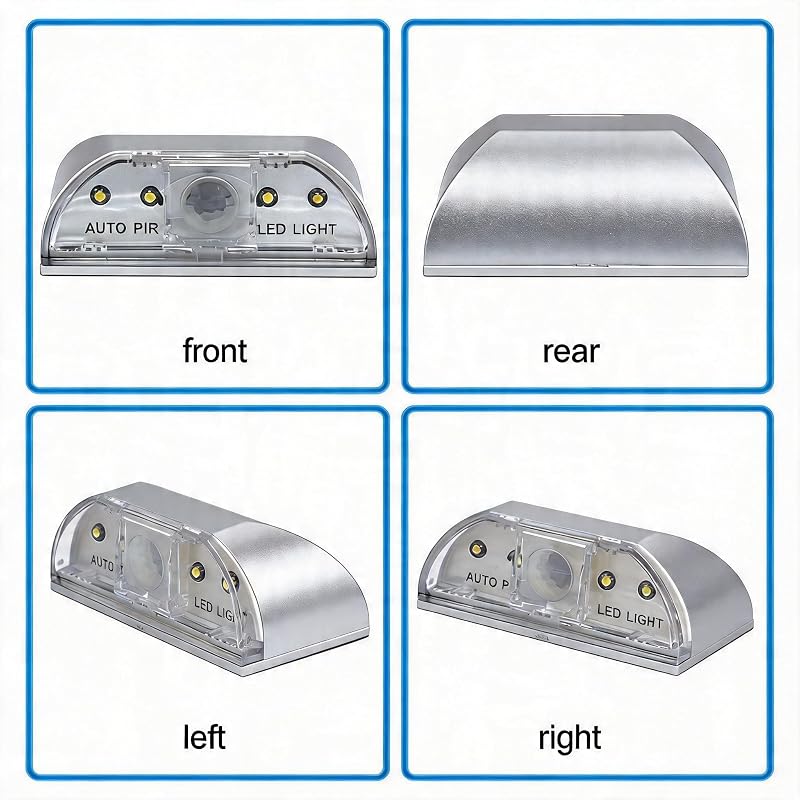 Luz puerta con sensor 4 LED alimentada por pilas plateado