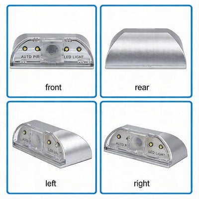 Luz puerta con sensor 4 LED alimentada por pilas plateado
