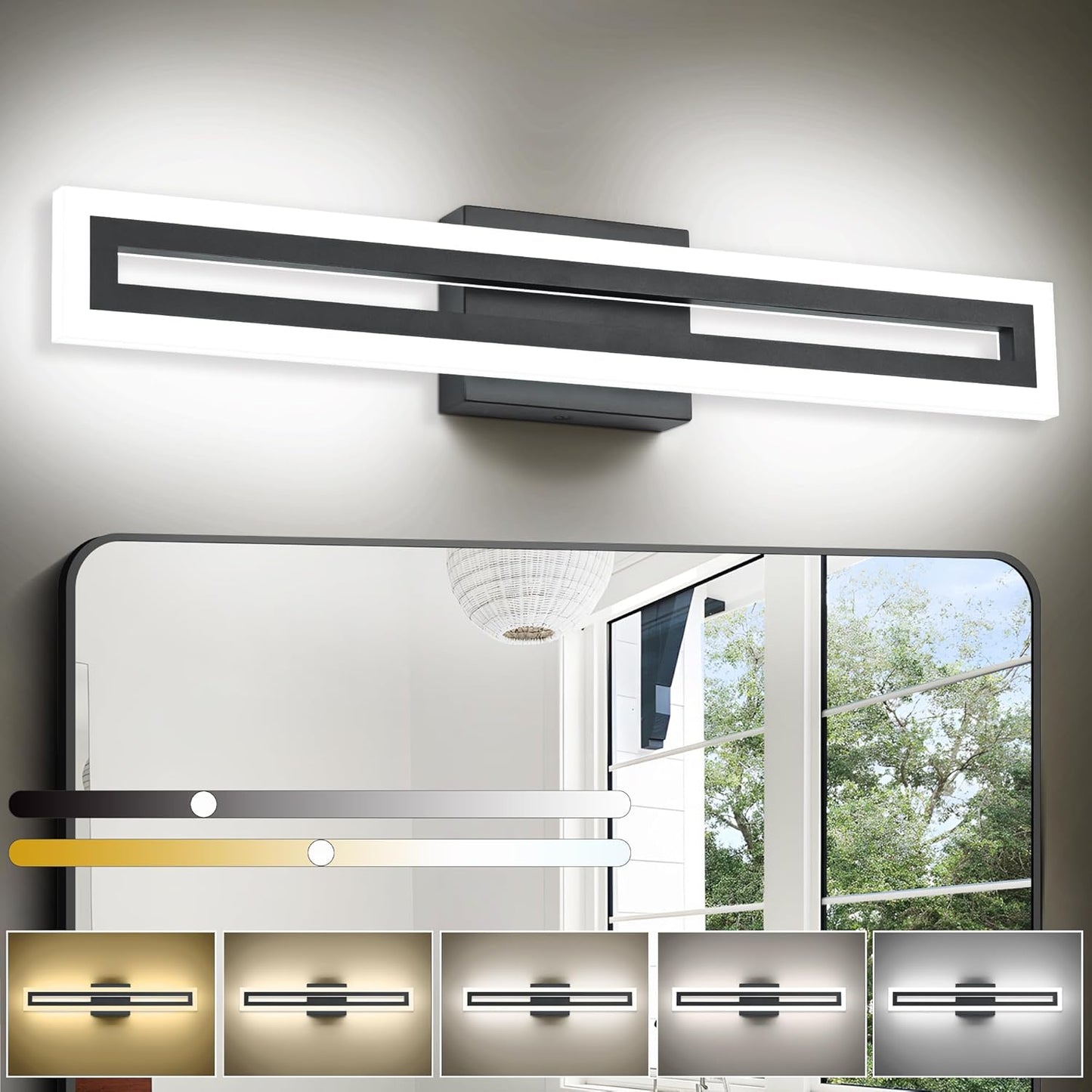 Barra luz led tocador 24pulg 5cct negra