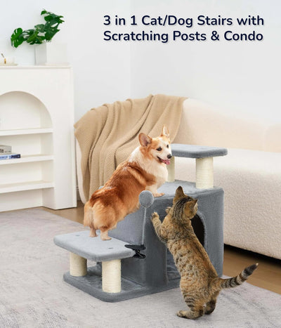 Escalera para mascotas con poste rascador gatos