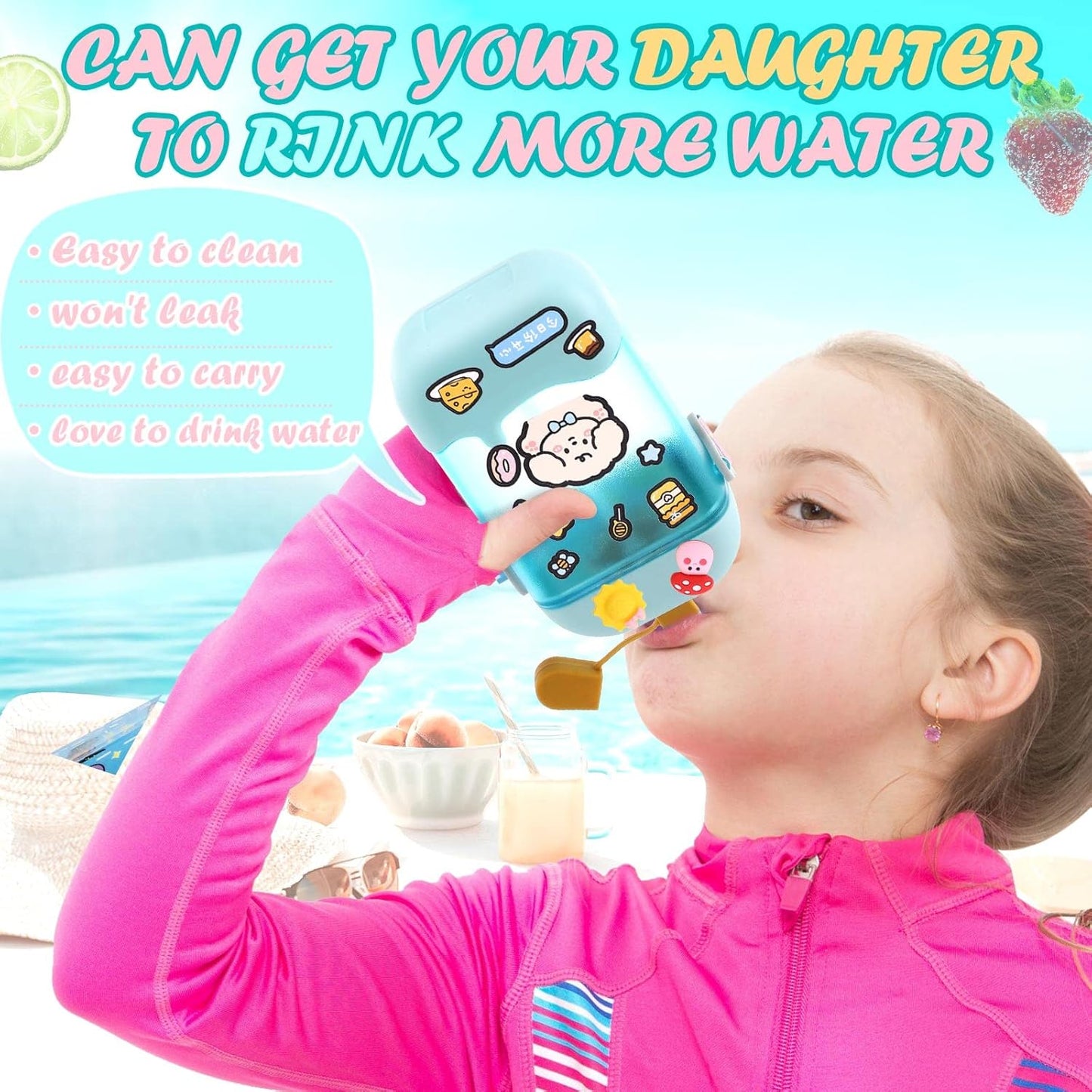 8 Botellas Agua con Pajita Taza Helado Sandía Ajustable