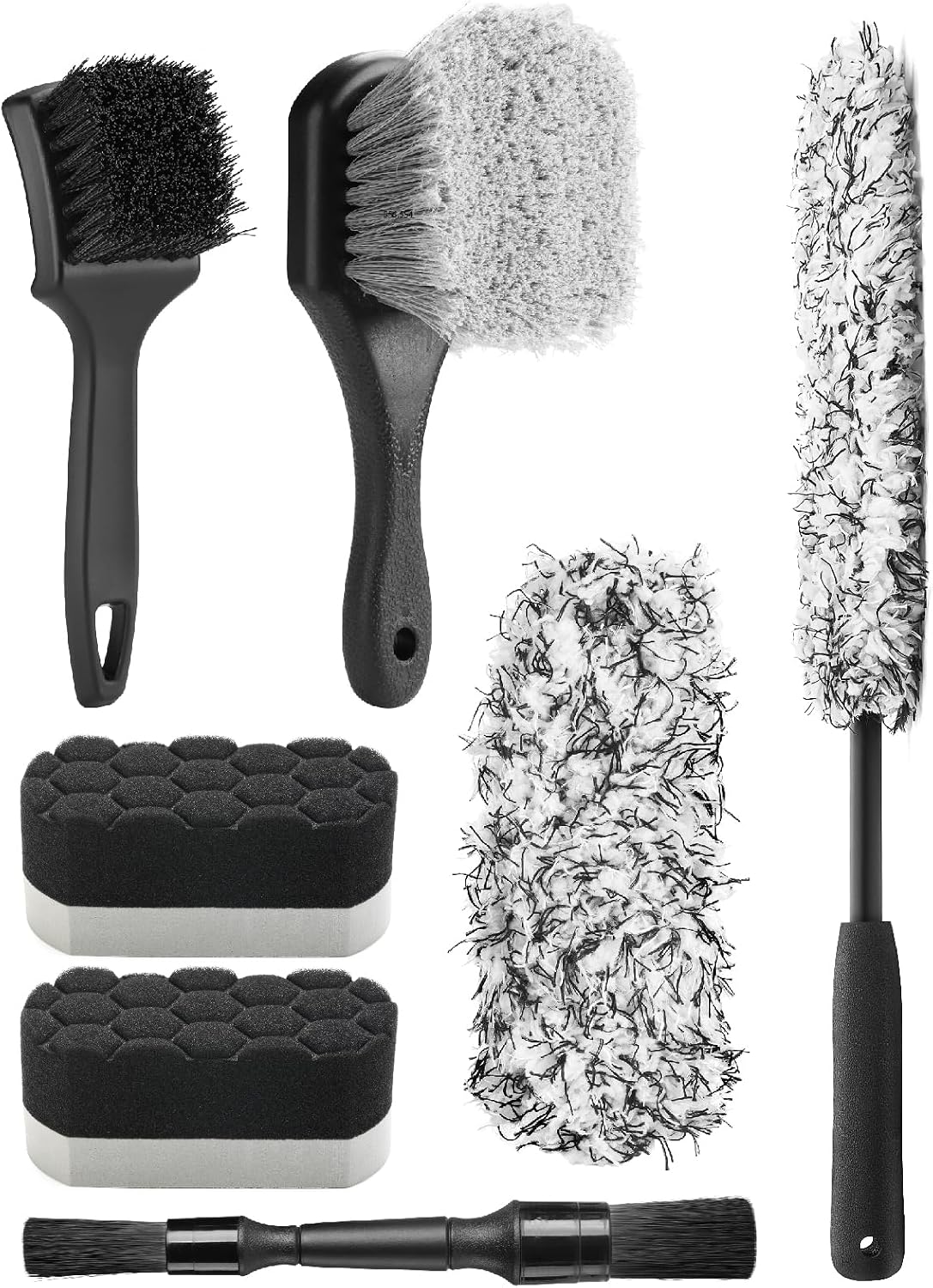Kit 7 Pzas Limpieza Ruedas Auto Cepillo Neumáticos Microfibra