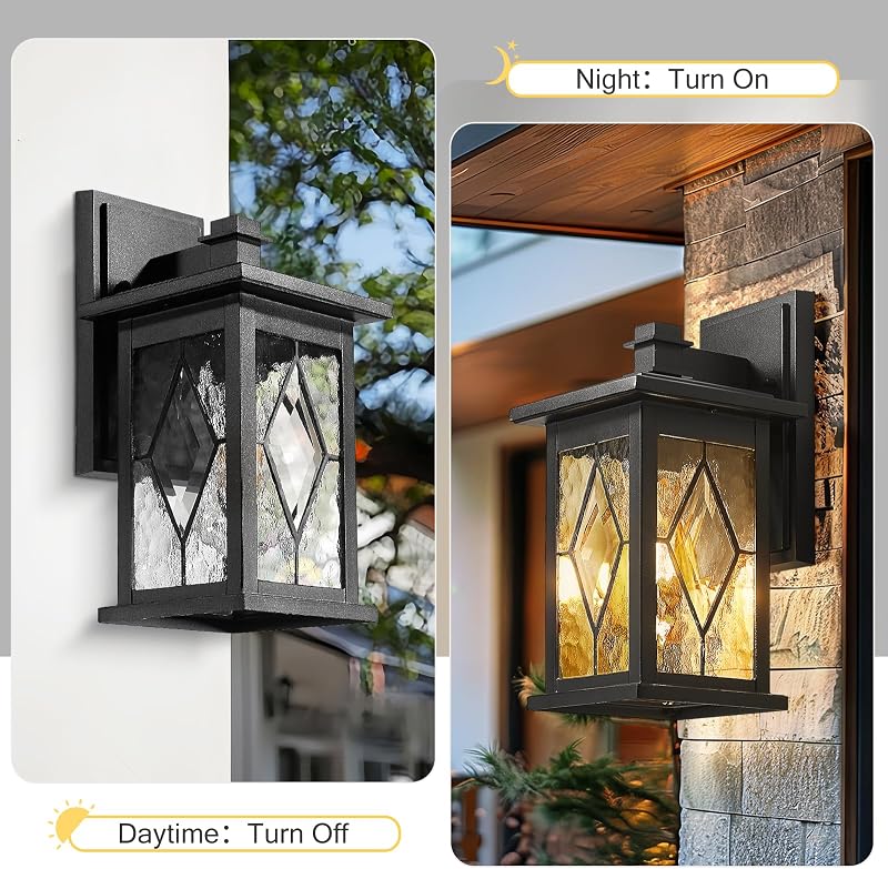 2 Pzas Lámpara Exterior 12pulg Acabado Negro Vidrio Grano