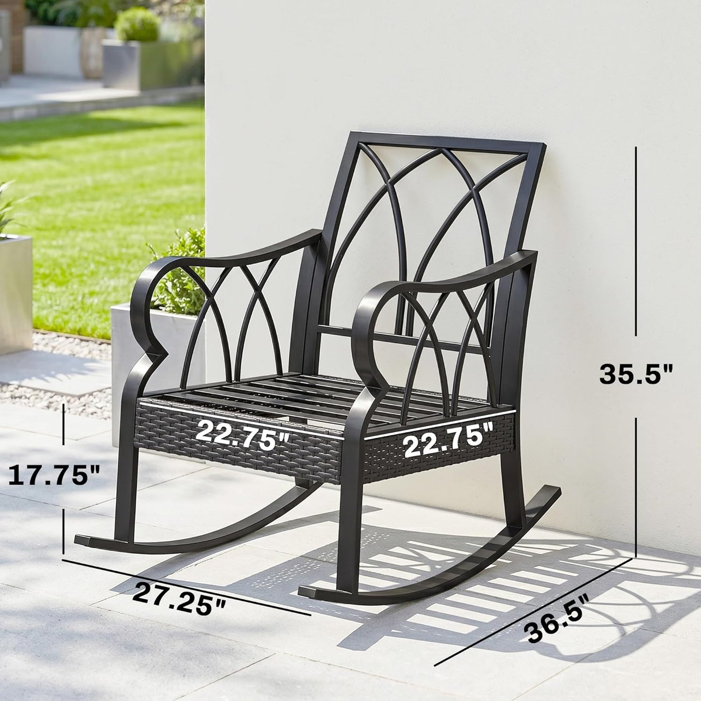 Silla mecedora ratán aluminio cojines jardín azul