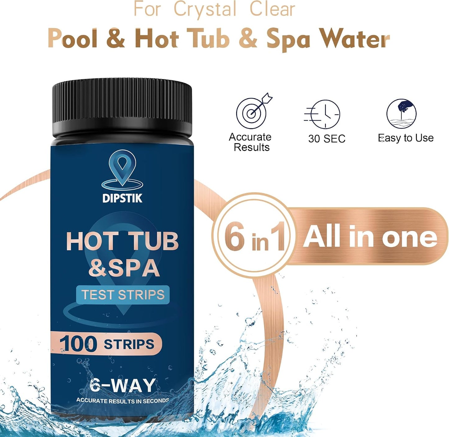 Tiras prueba agua 6 en 1 para piscina spa 100 unidades