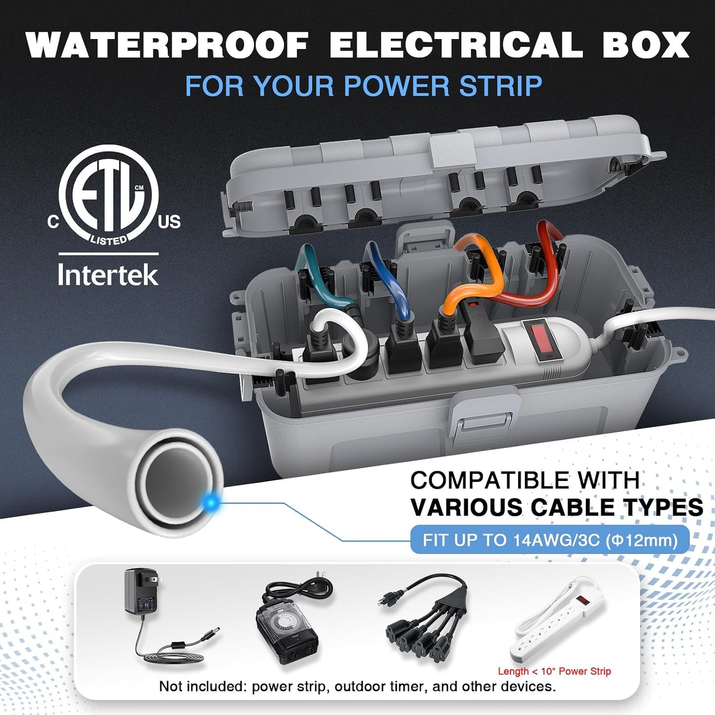 Caja eléctrica exterior 11.5x5.2x4pulg IP54 6 puertos