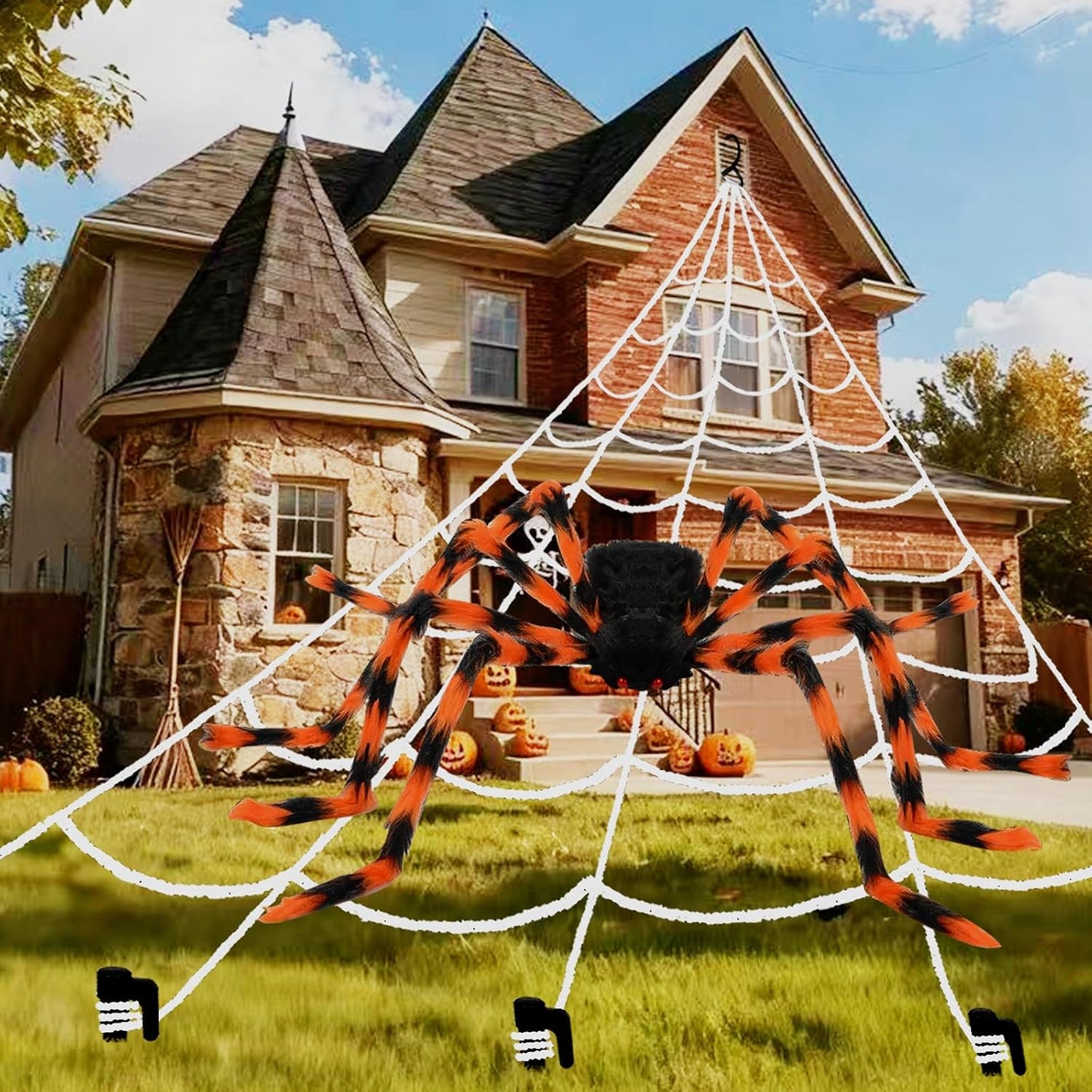 Telaraña Halloween 200pulg araña triangular peluda