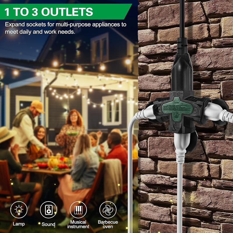 Adaptador pared 3 tomas ETL negro resistente intemperie