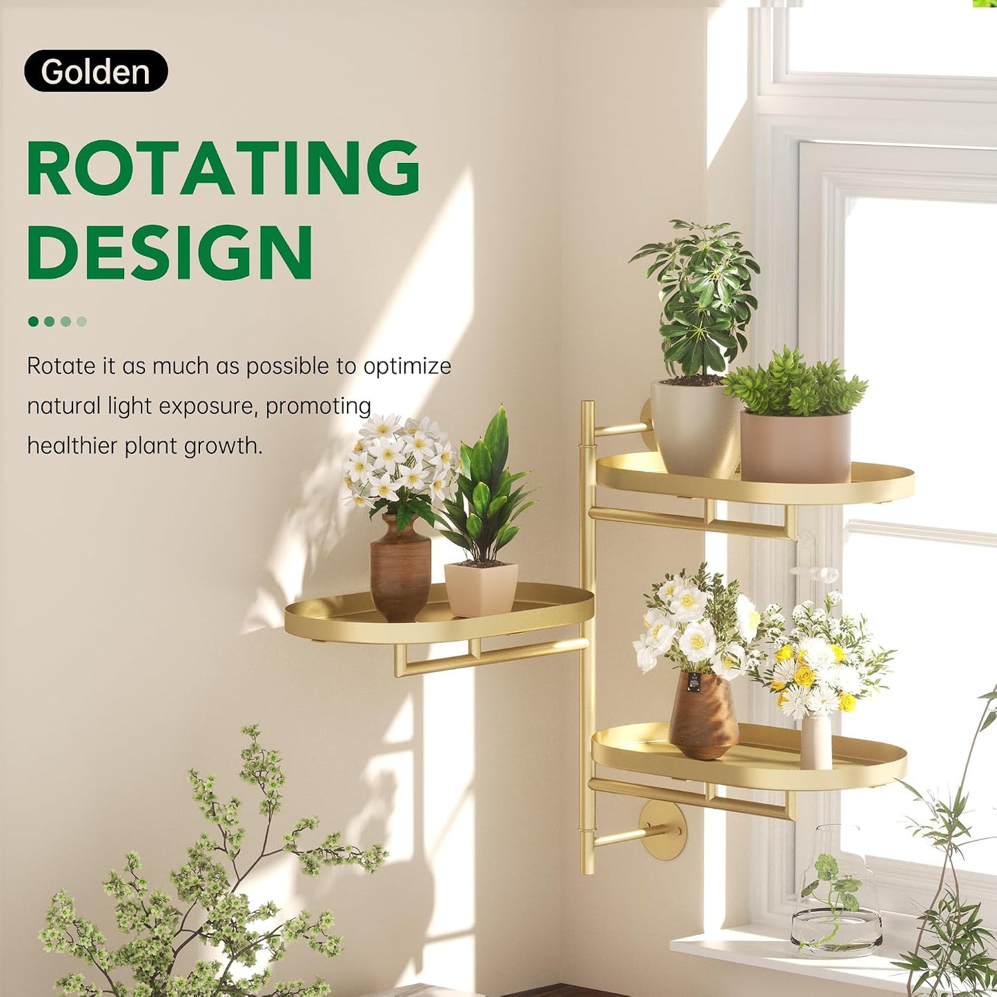 Soporte giratorio para plantas ventana metal dorado