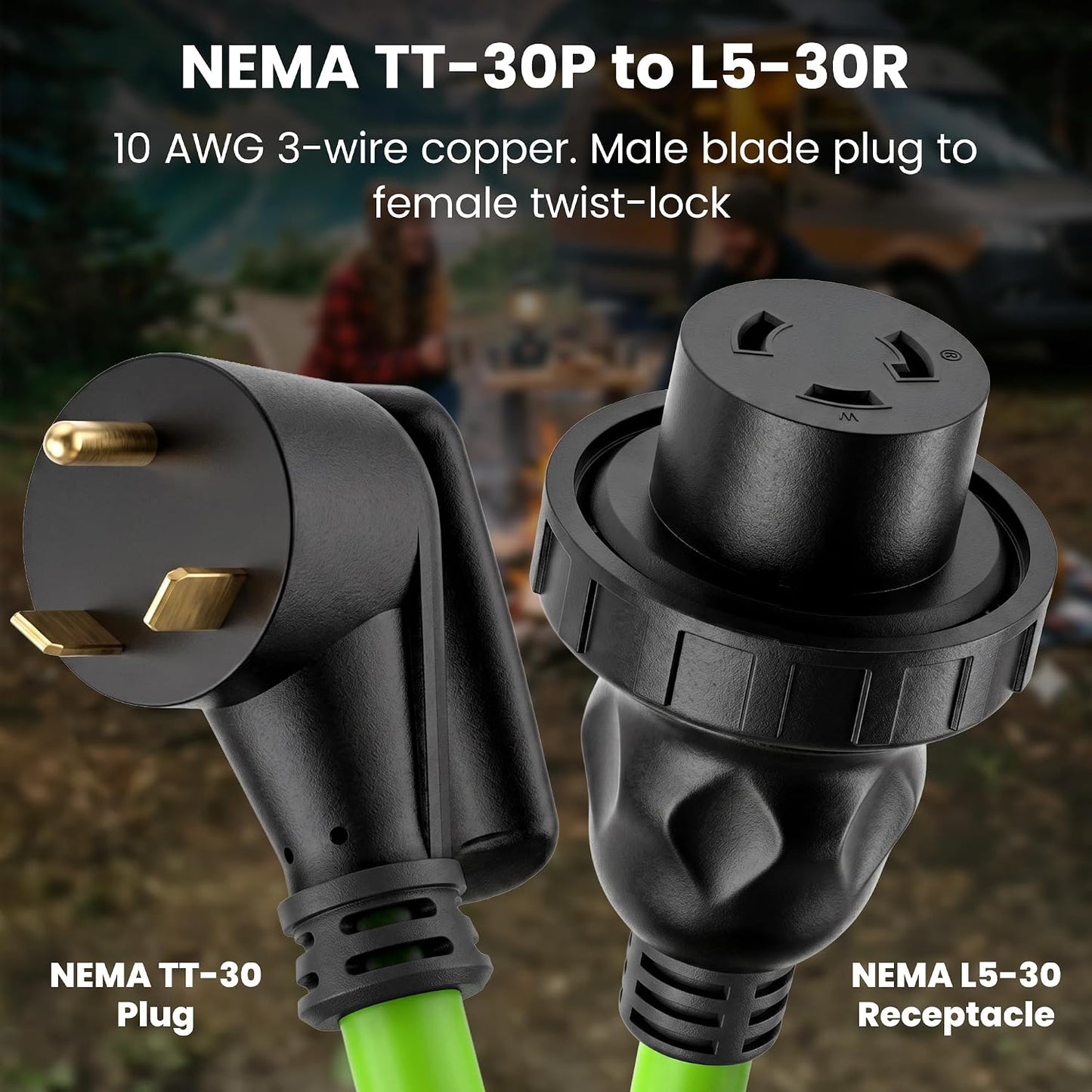 Cable extensión RV 30A 25pies NEMA TT-30P a L5-30R 10/3 STW