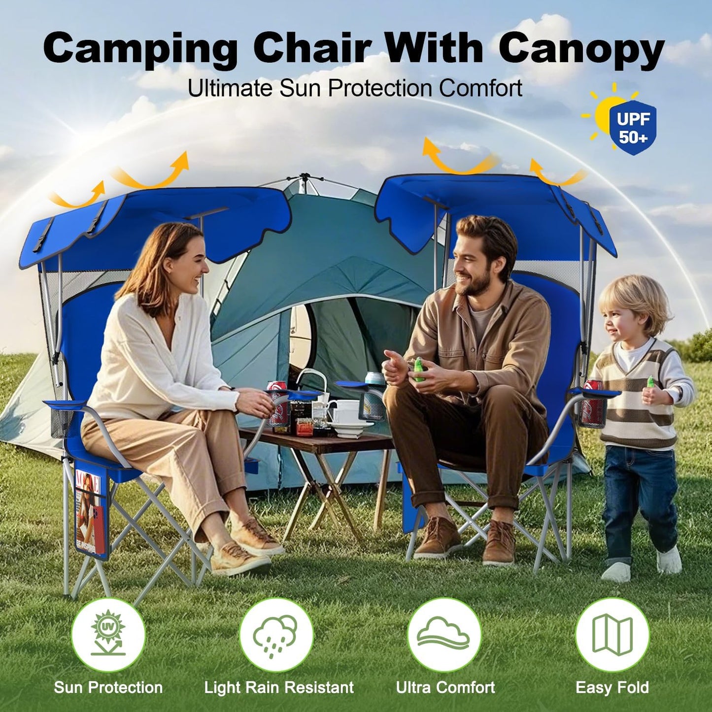 Silla camping plegable con dosel Oxford 600D duradera