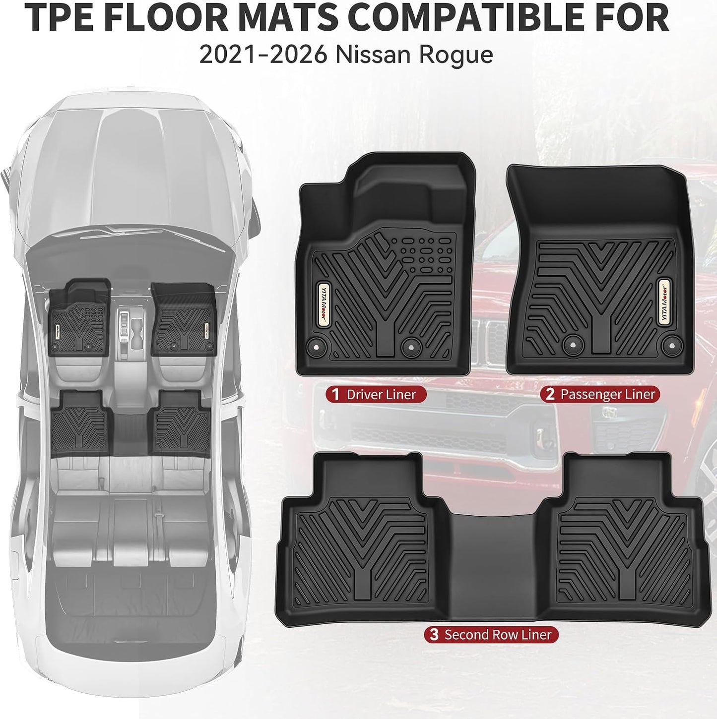 Tapetes para Nissan Rogue 2021-2026 1ª y 2ª fila color negro