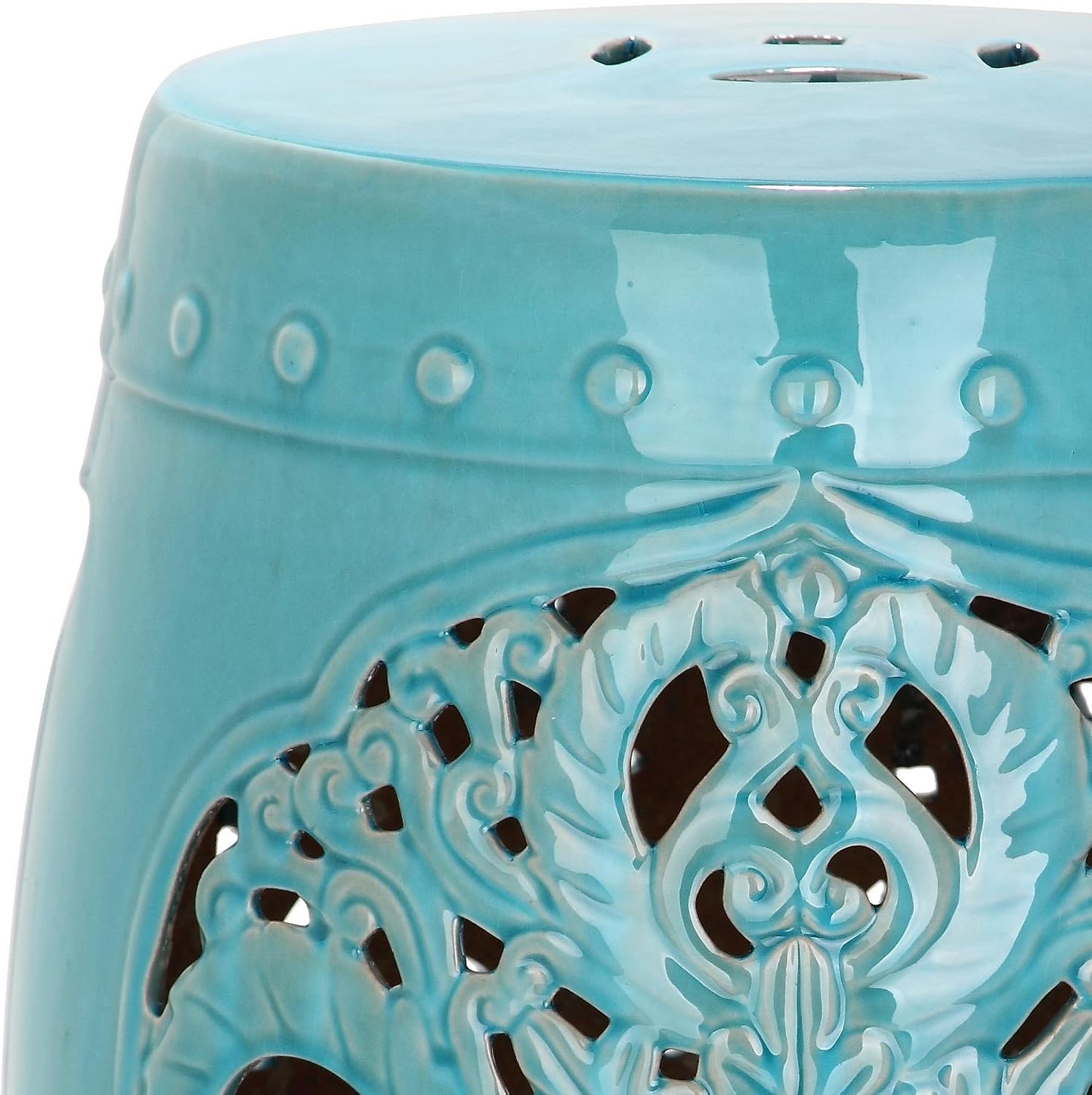 Taburete decorativo cerámica pintado a mano azul