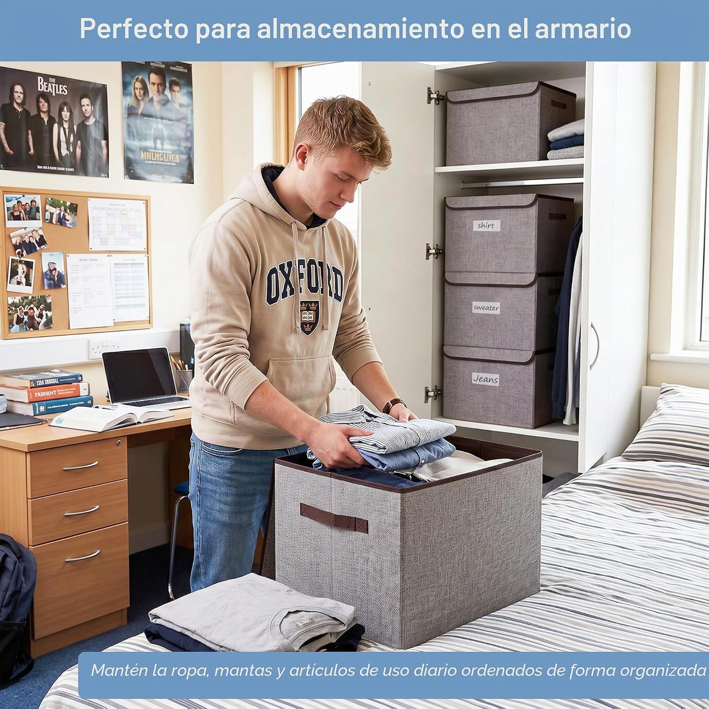 Cubos Almacenamiento Plegables 17" 42qt Set 3 Tela Lino