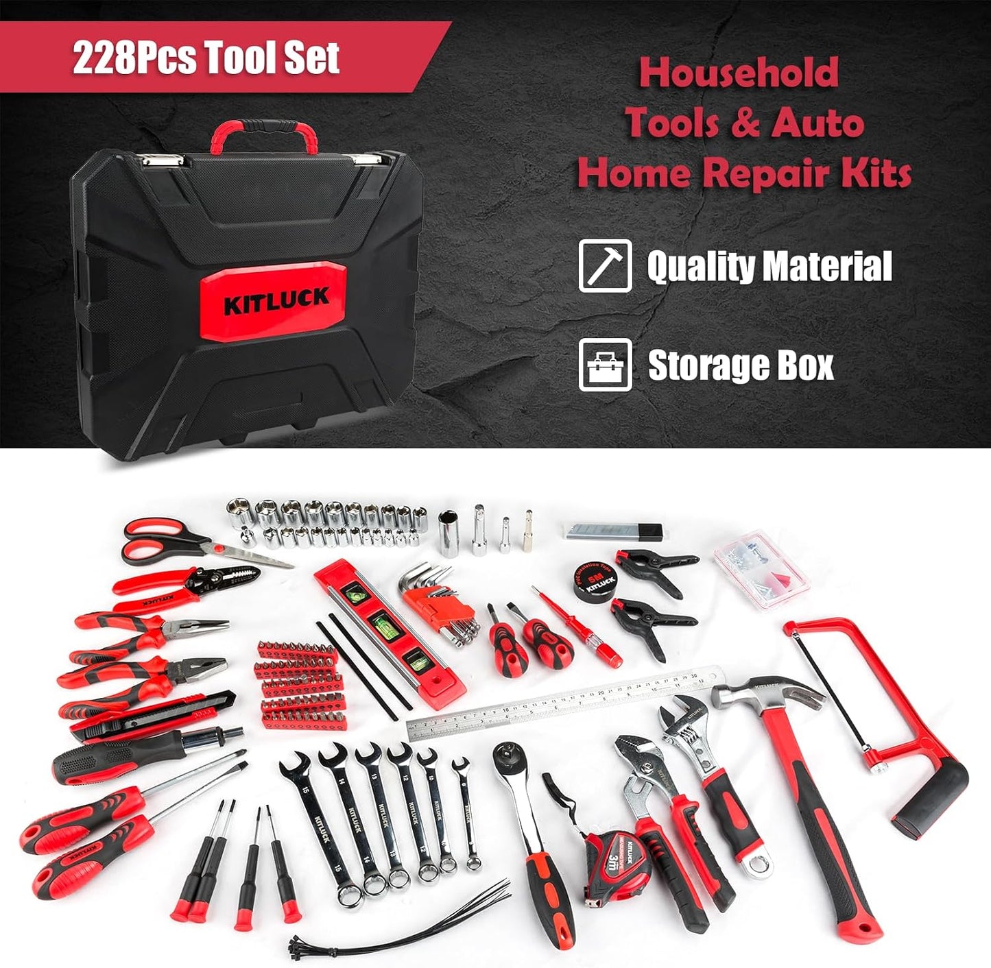 Kit 228 Pzas Herramientas Hogar Reparación Manos Hombres