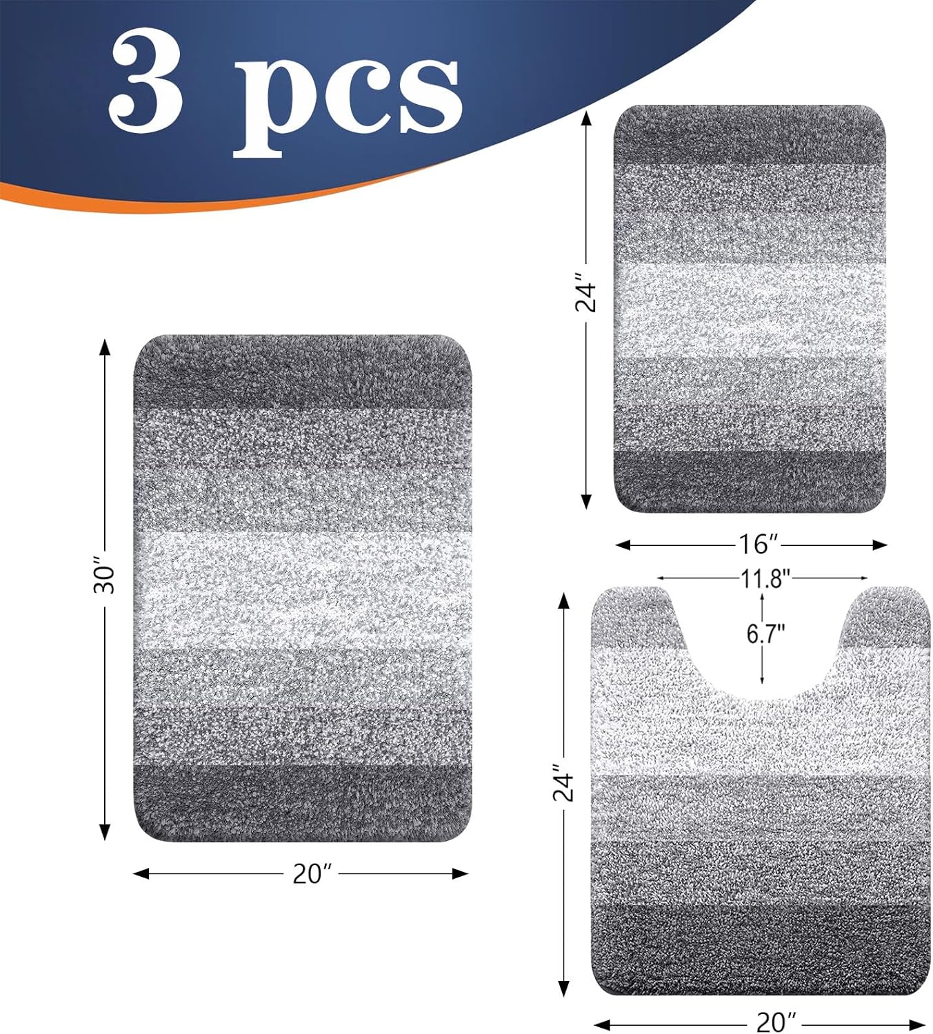 Set 3 alfombras baño microfibra suave y absorbente