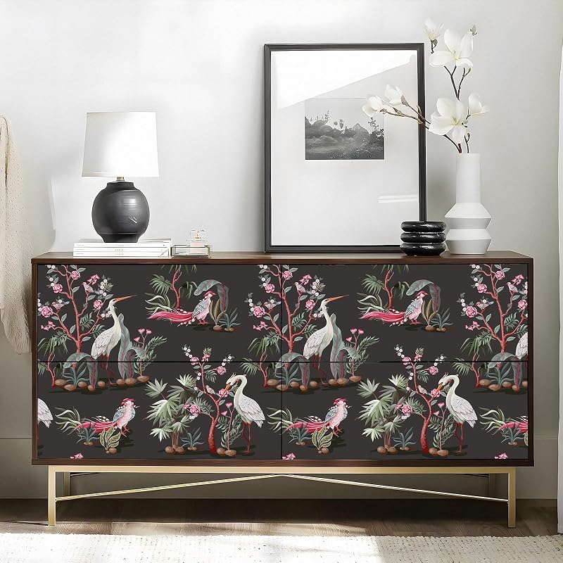 Papel tapiz chinoiserie verde botánico oscuro