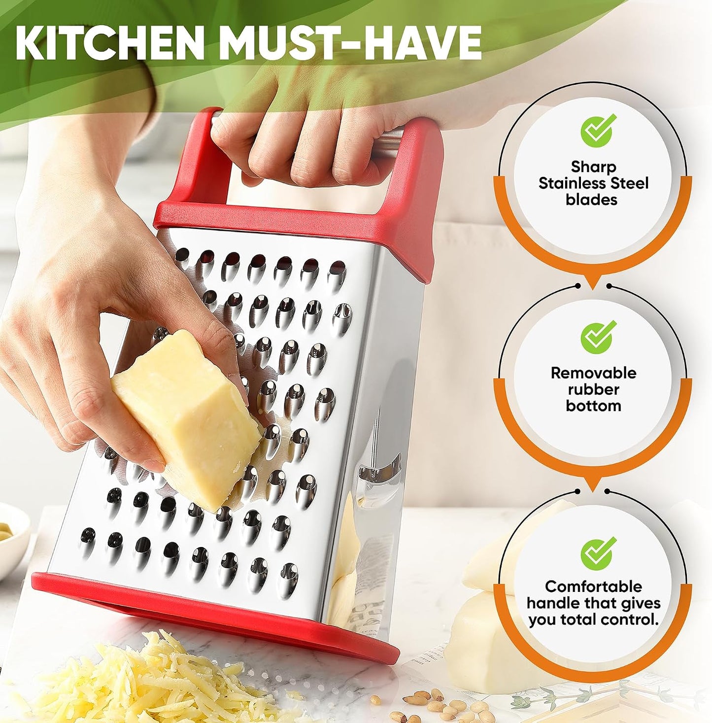 Rallador acero inox 4 lados XL para queso y zanahoria