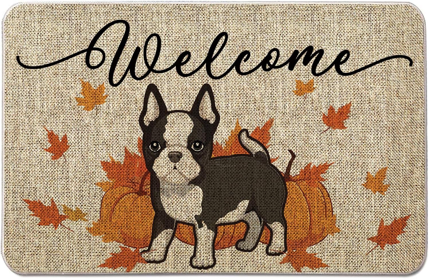 Tapete bienvenida Boston Terrier 17x27" interiores
