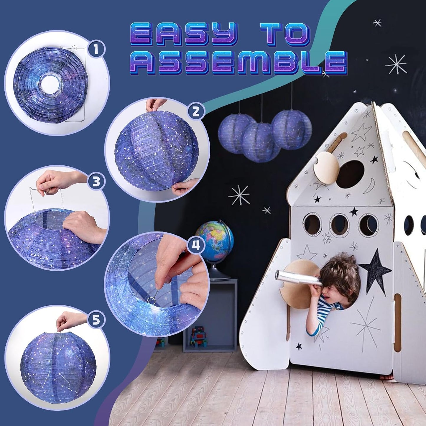 3 Pzas Linternas Papel Galaxia Constelación 30cm Decoración Fiesta
