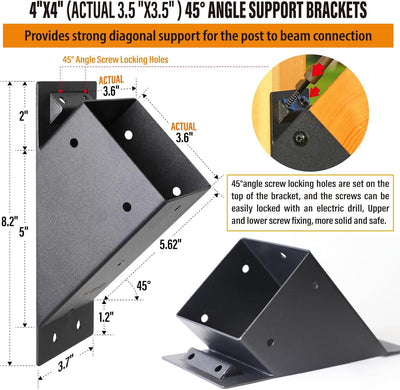 8 Soportes ángulo 45° para pérgola 3.5x3.5pulg