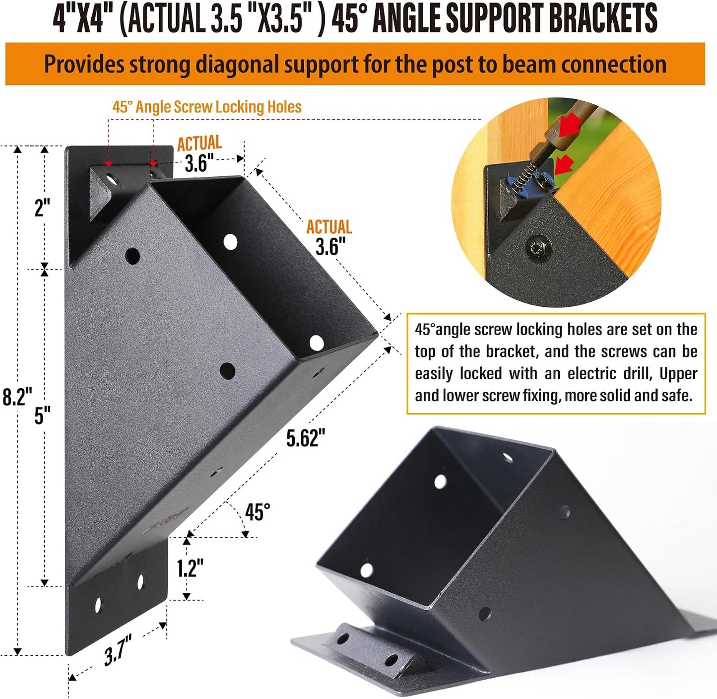 2 Escuadras 4x4 para Pérgola Estructura Madera 45°