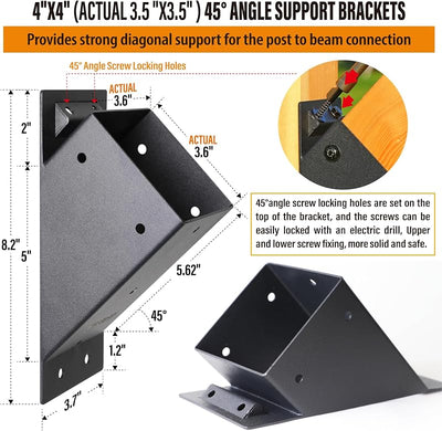 8 Soportes ángulo 45° para pérgola 3.5x3.5pulg