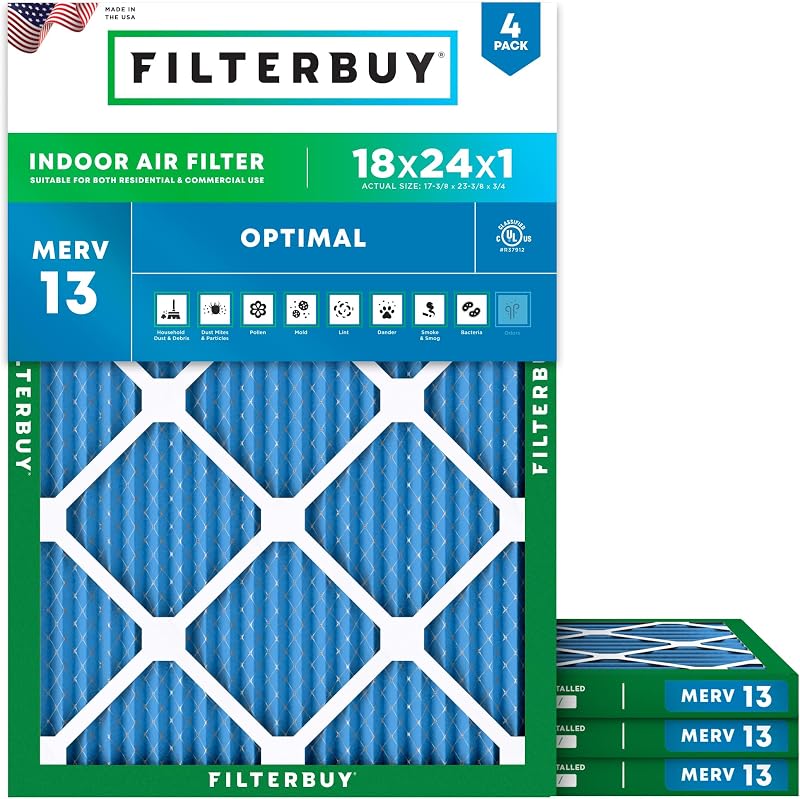 Filtro aire MERV 13 18x24x1 plisado reemplazo HVAC AC 4 pzas