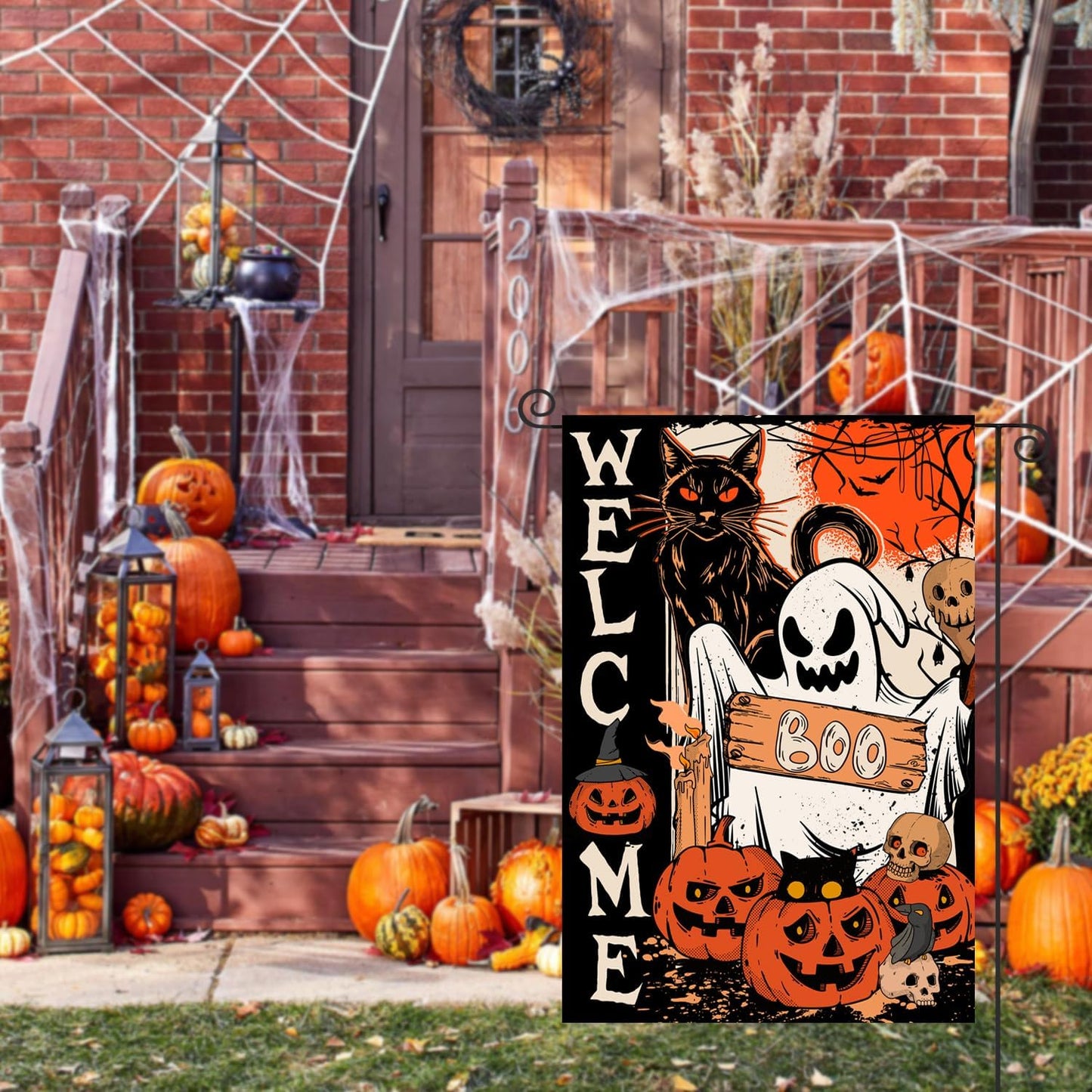 2 Banderas Jardín Halloween 12x18" Doble Cara