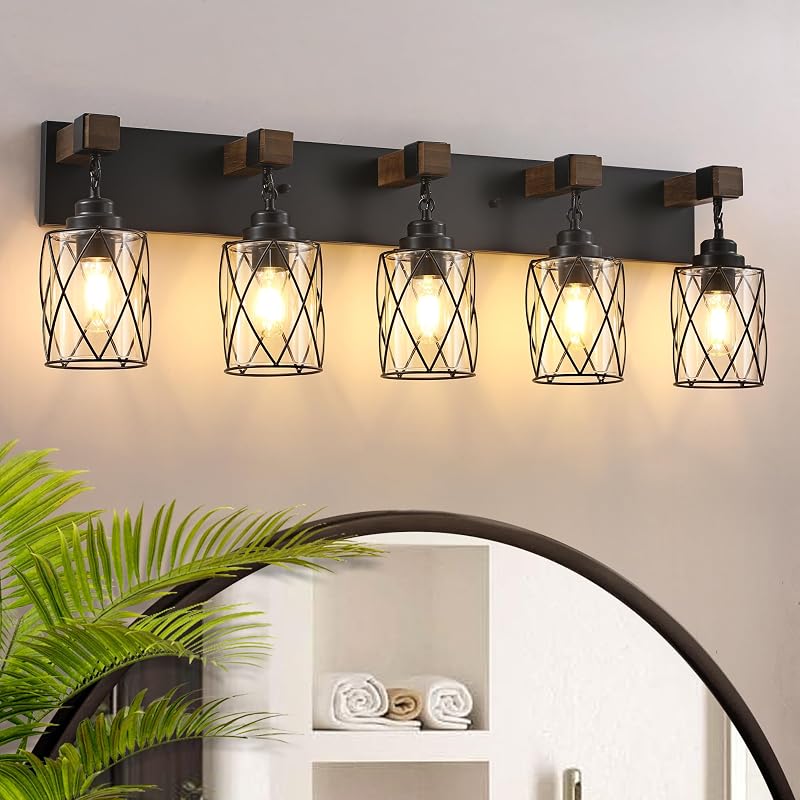 Lámpara tocador baño 5 luces metal vidrio estilo rústico
