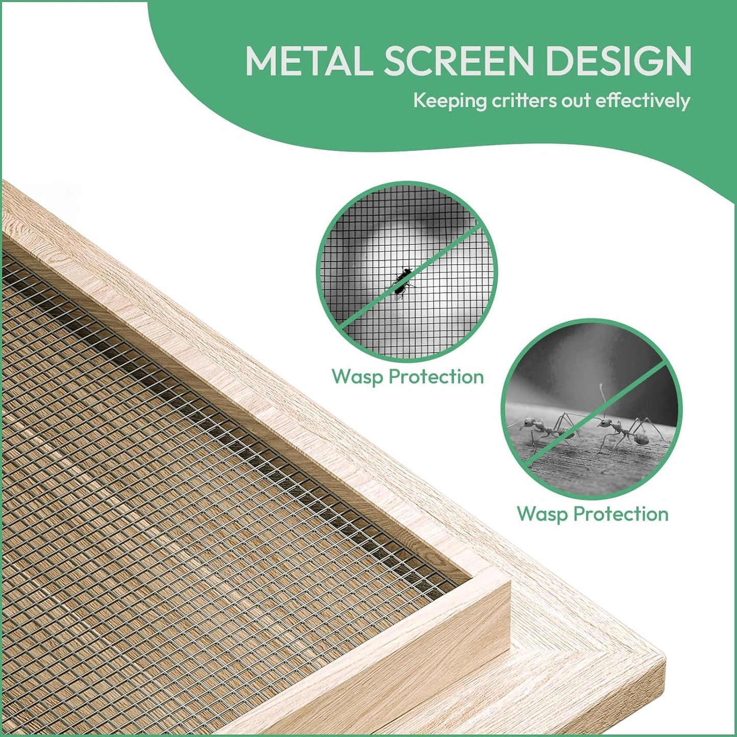Ventilación madera 18x18 malla metal ático