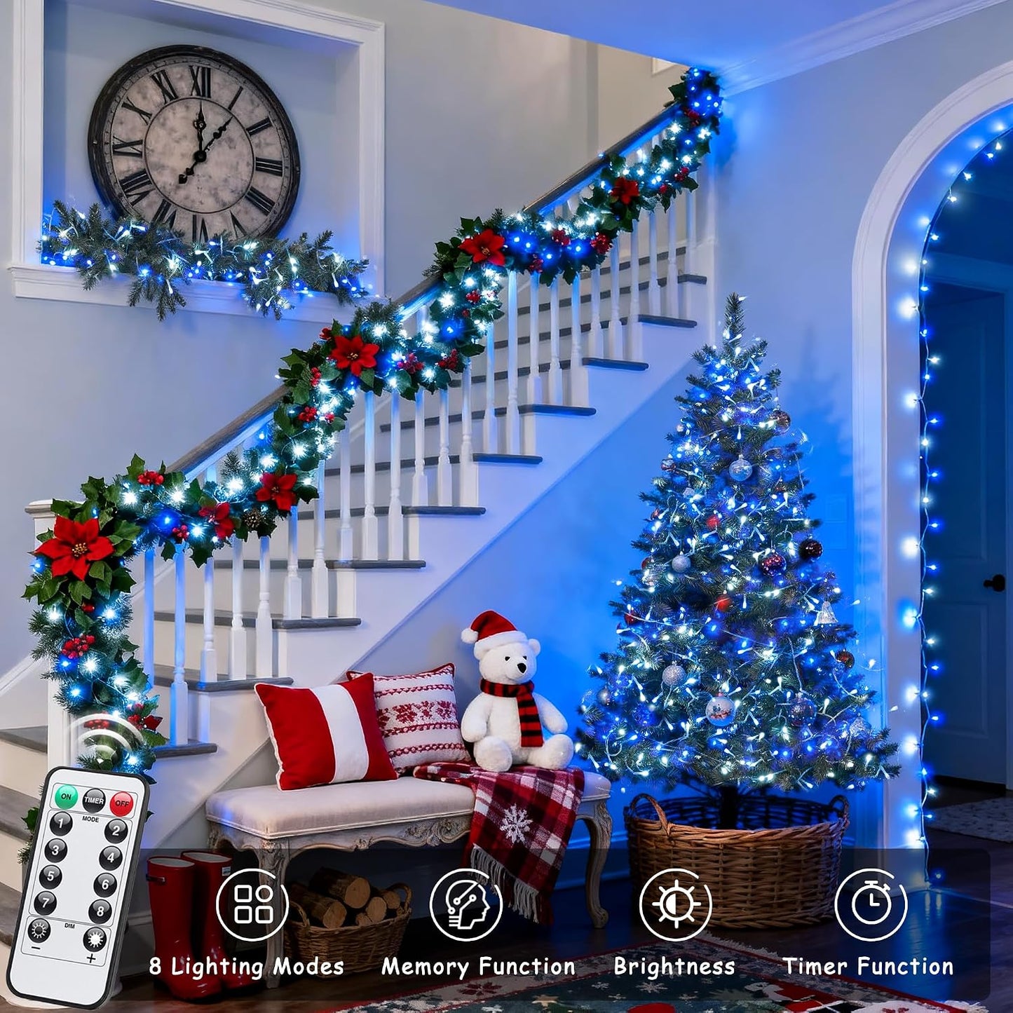 2 Pzas Luces Navidad Batería 33pies 100LED Control Remoto
