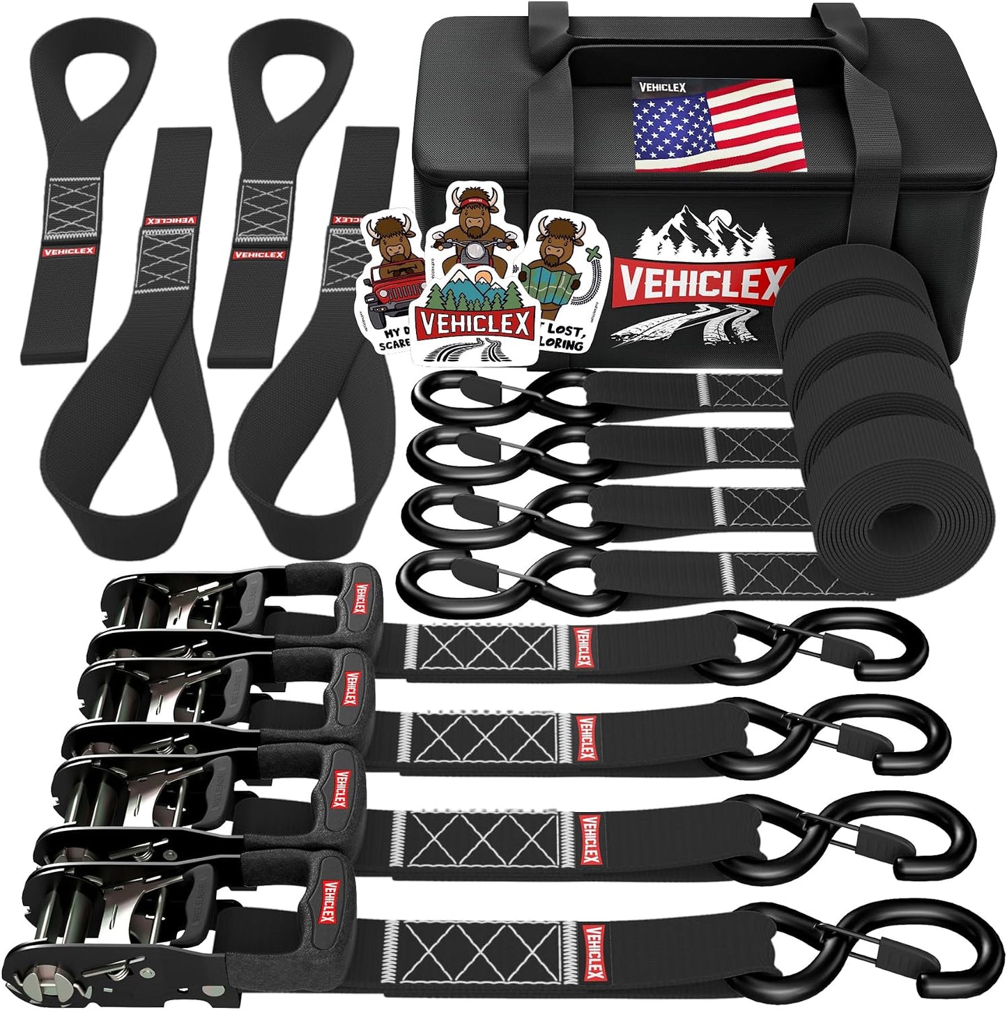 Correas trinquete motocicleta 1.5x8ft 4PK 4400lb negro