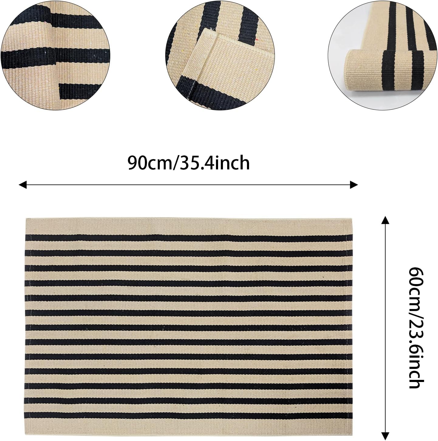Tapete a rayas algodón tejido a mano 23.6x35pulg