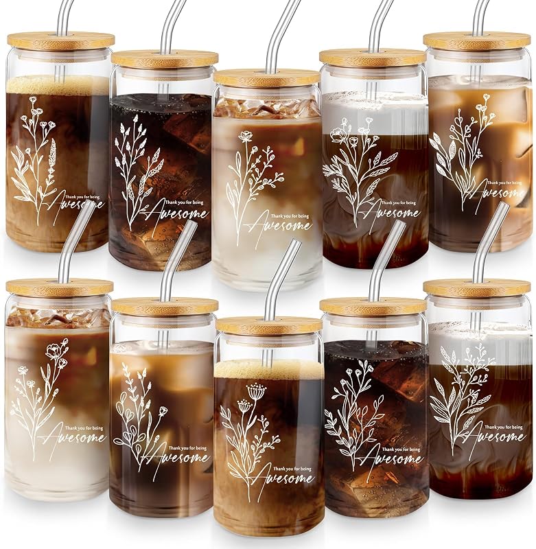 Vasos vidrio 16oz con tapa popote 20uds color clásico