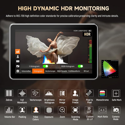 Monitor 6" 4K HDMI con pantalla tactil y jaula soporte