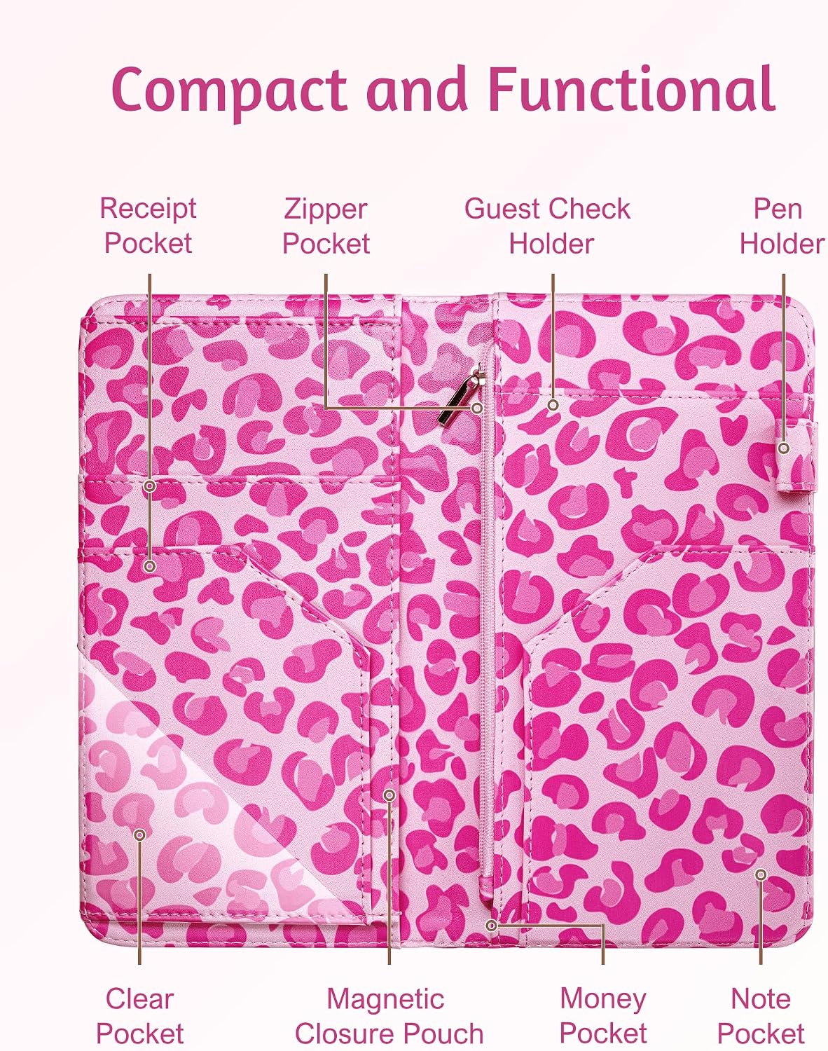 Porta-libreta magnética con bolsillo 13x23cm rosa leopardo