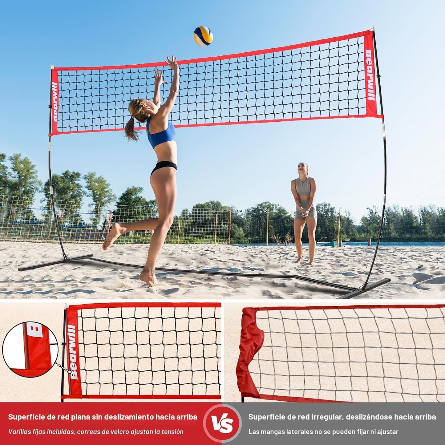 Red de voleibol portátil 12-20ft ajustable con bolsa