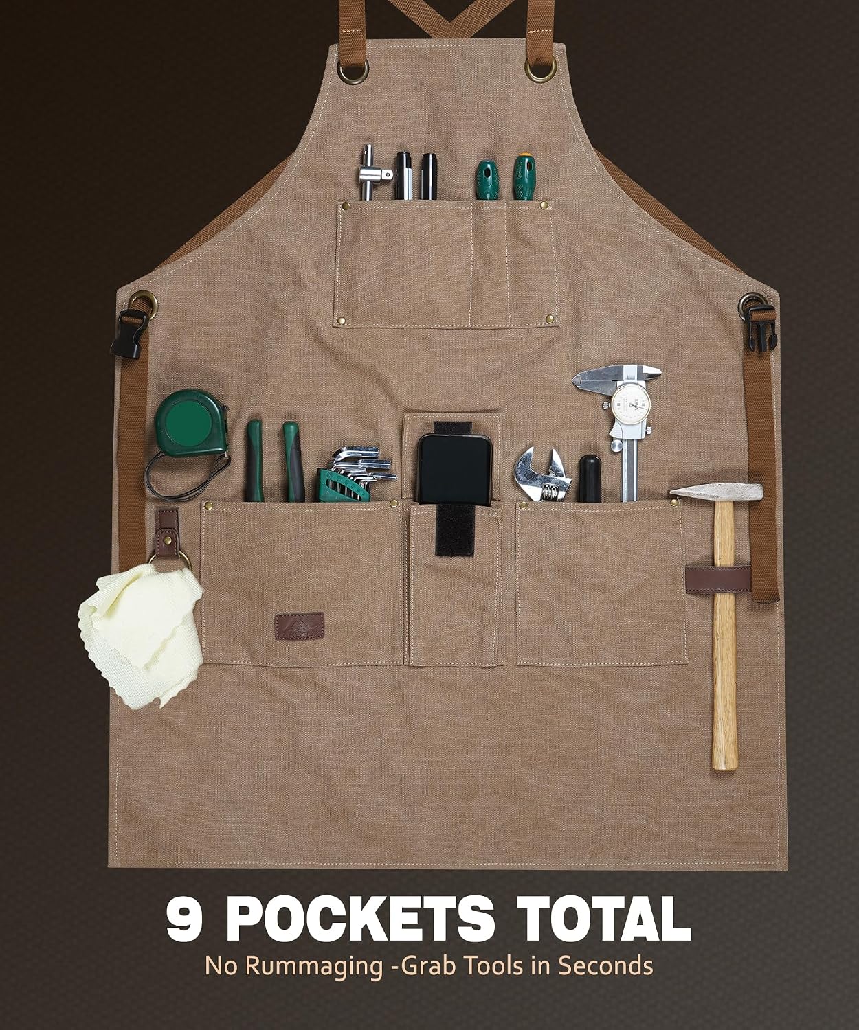 Delantal carpintería lona 16oz 9 bolsillos ajustable