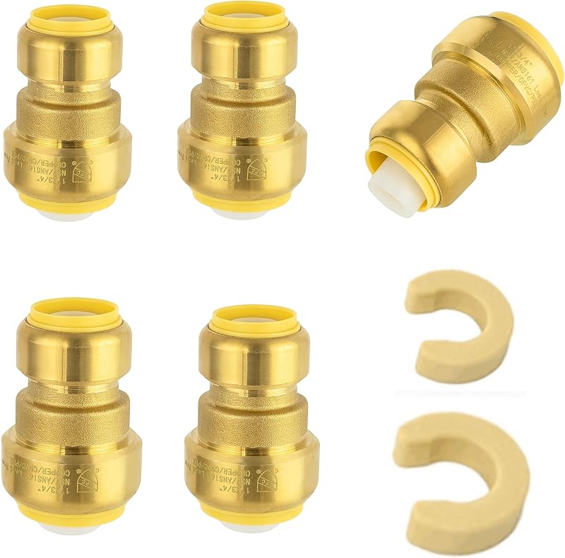 Acoplamiento reductor latón 1x3/4" con 2 clips 5 pzas