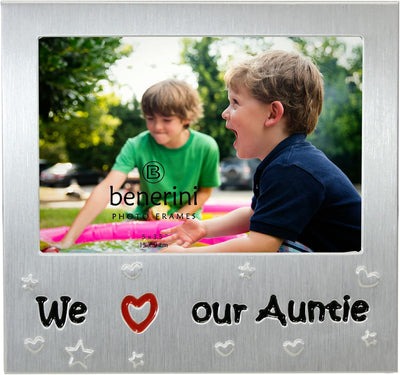 Marco fotos texto We Love Our Auntie 5x3.5pulg aluminio plateado