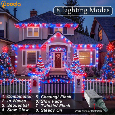 200 Luces LED Patrióticas 66pies 4 Julio 8 Modos