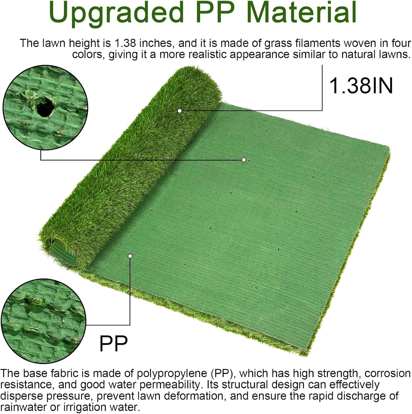 Alfombra césped artificial 47x31pulg grosor 1.38 lavable