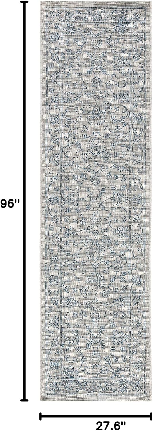 Alfombra exterior lavable 2'3x8' gris y azul
