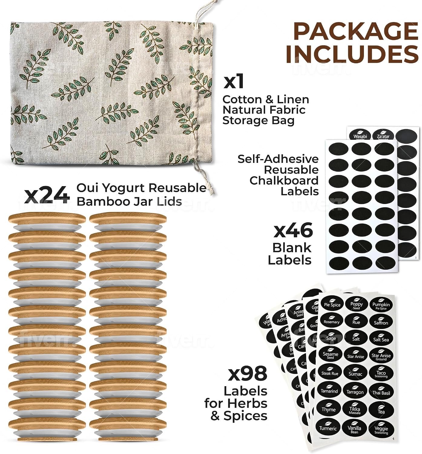 Tapas bambú Oui pack 24 con sello silicona herméticas