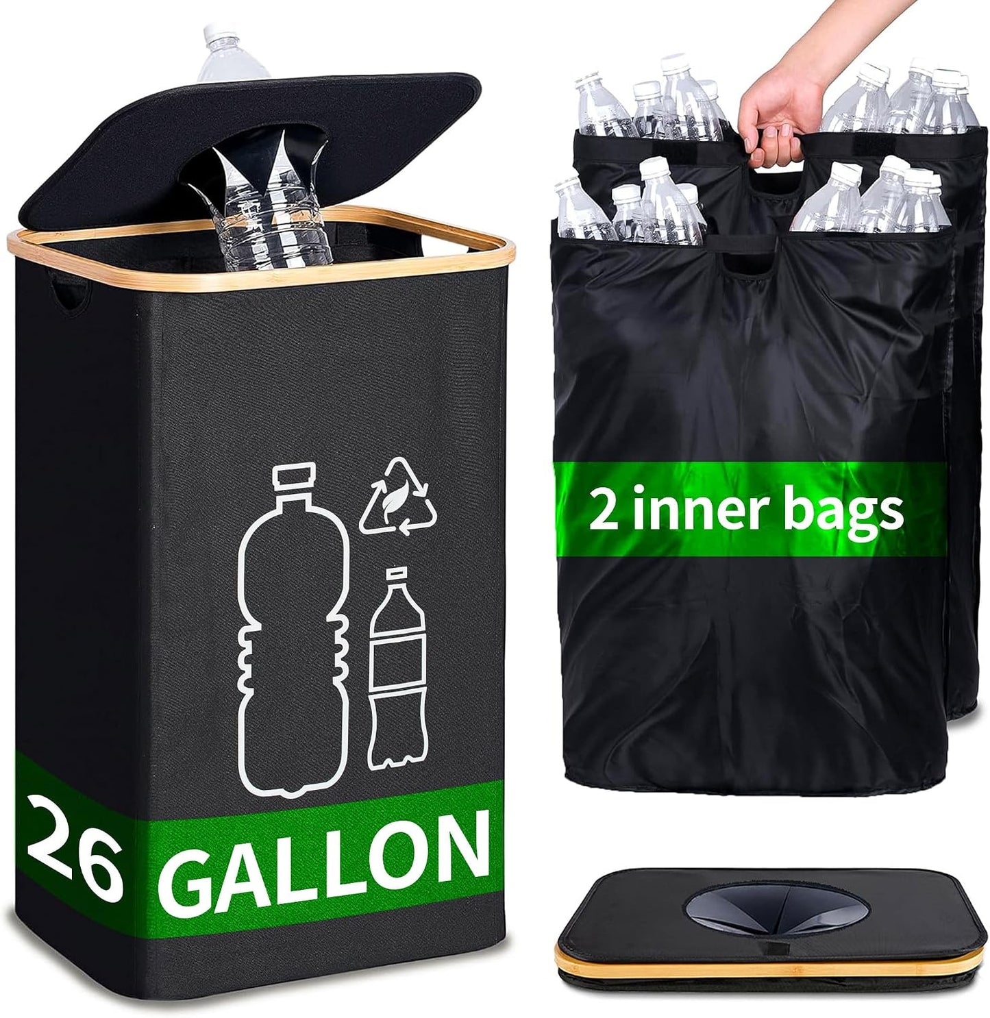 Papelera reciclaje 100L bolsa extraíble para botellas