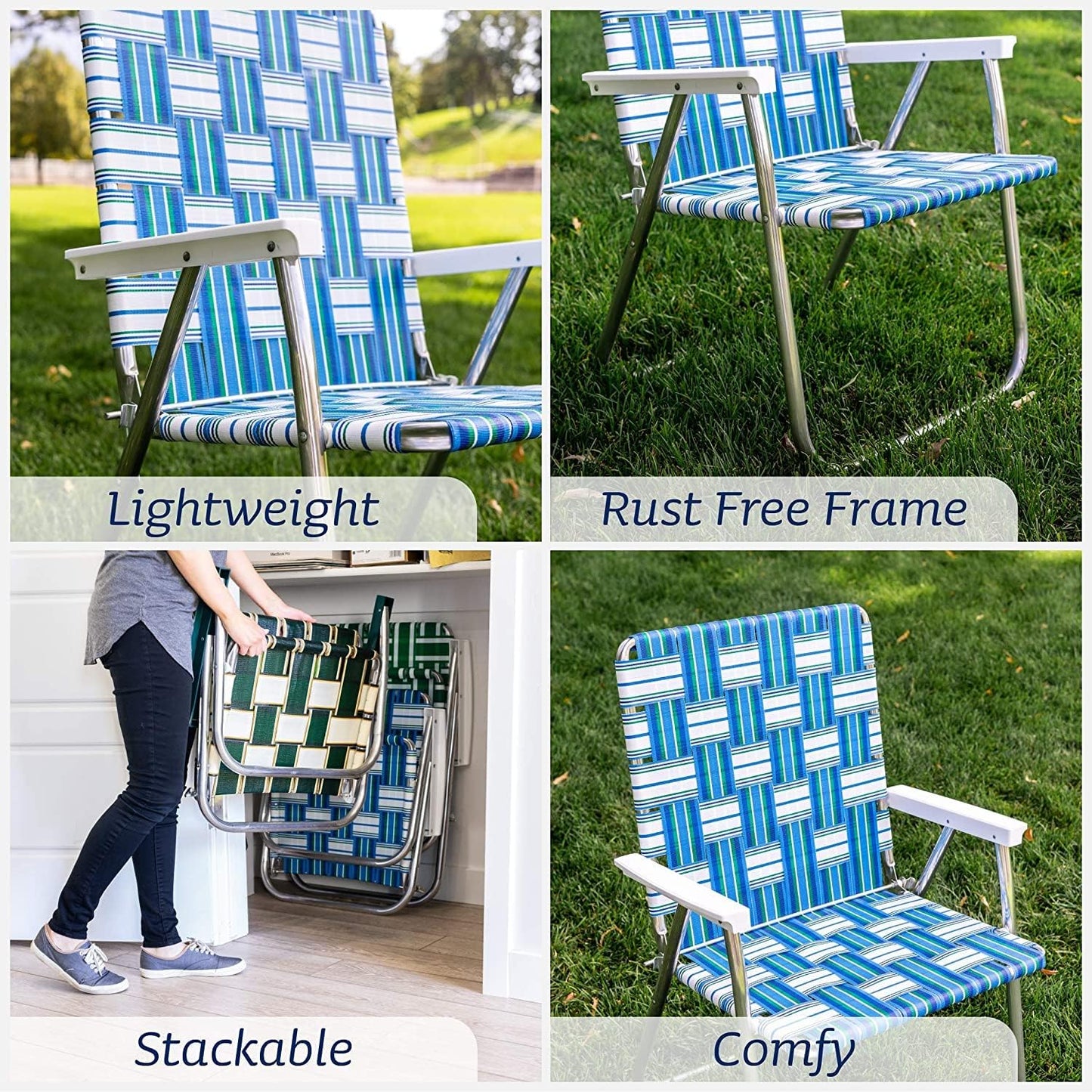 Sillas exterior acampar pack 2 rayas verdes blancas y